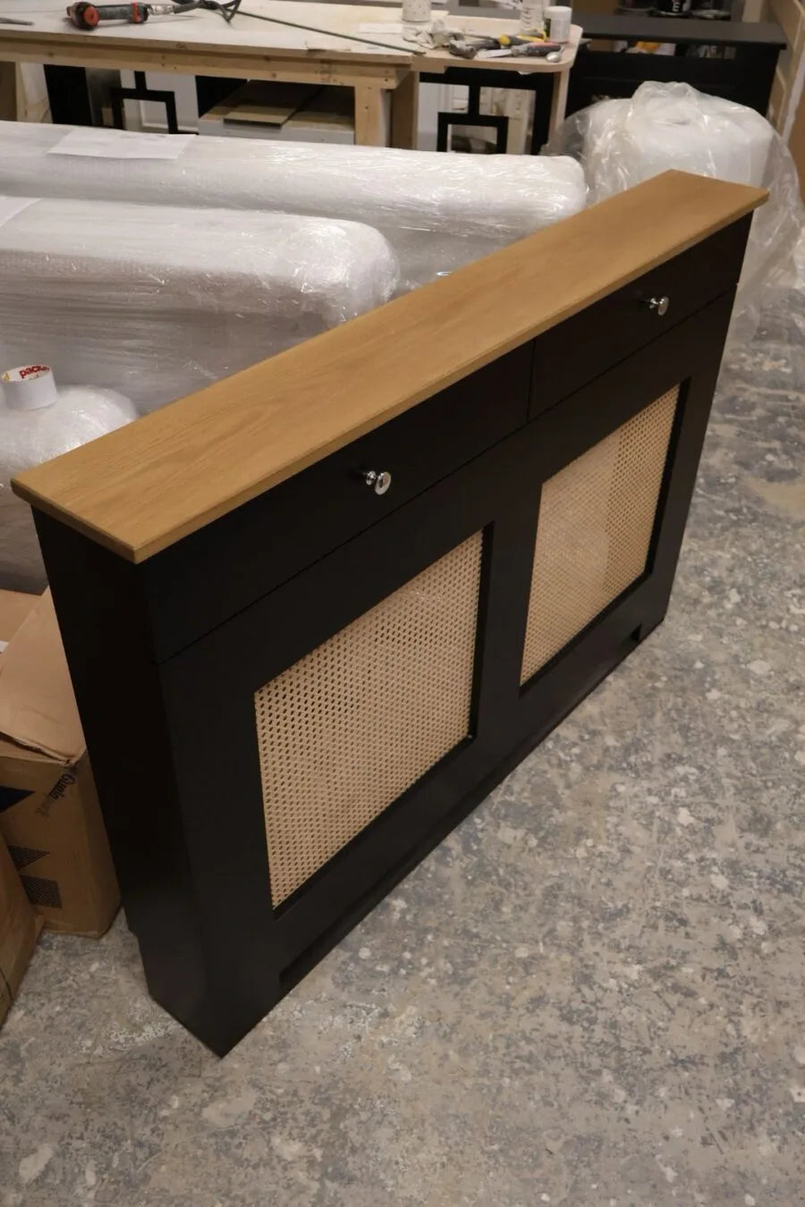 The Hallway Console Bespoke Radiator Cover with Storage Drawers & Solid Oak Top – Luxury Radiator Cabinet