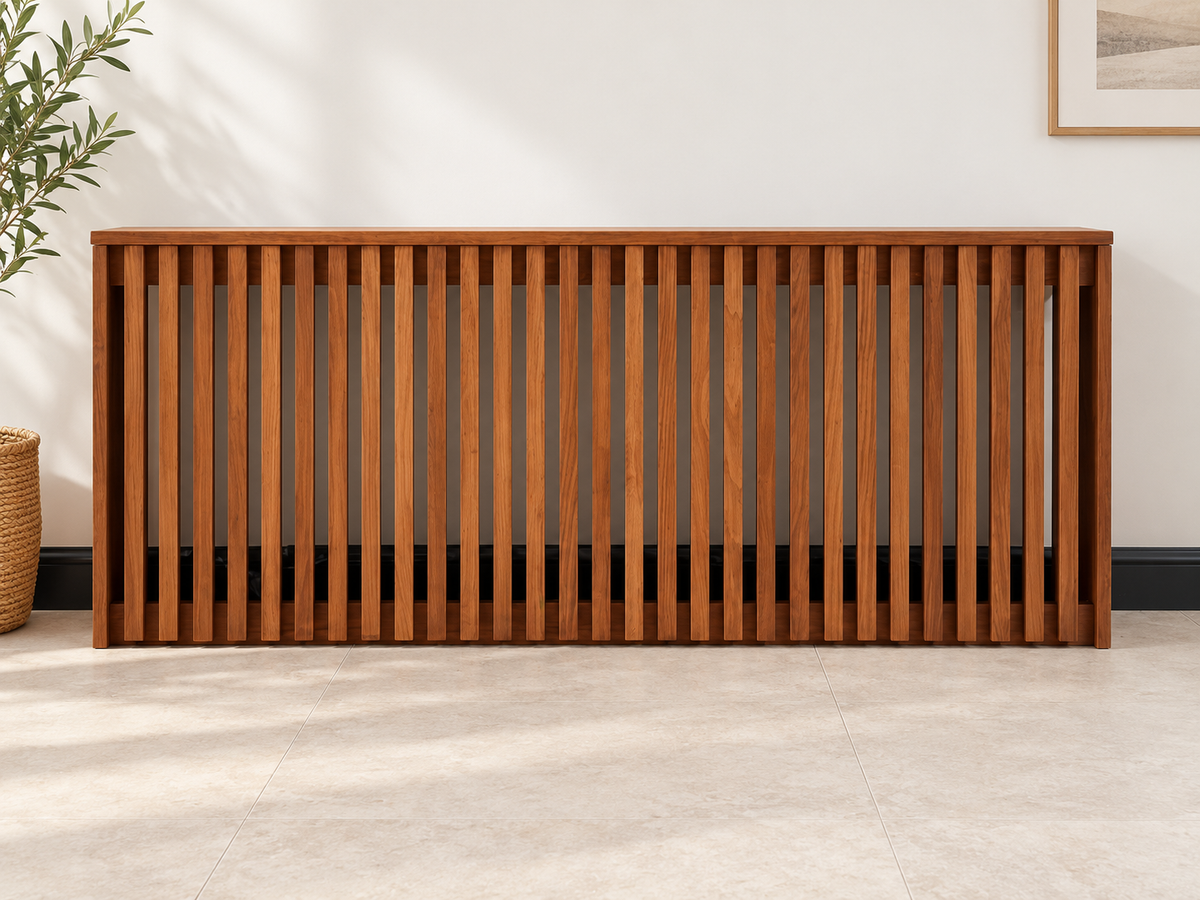 Beech Wood Vertical Slat Radiator Cover with Top Shelf