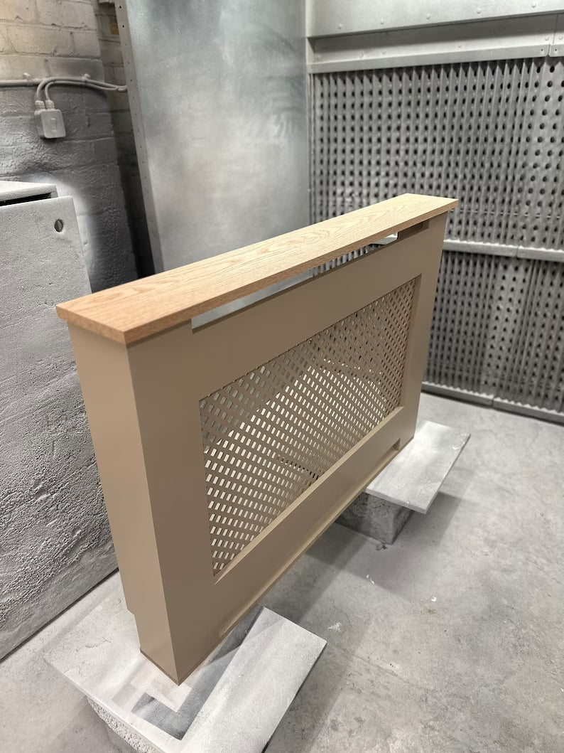 Diamond Grille Radiator Cover with Solid Oak Top – Elegant Jitney Radiator Cabinet