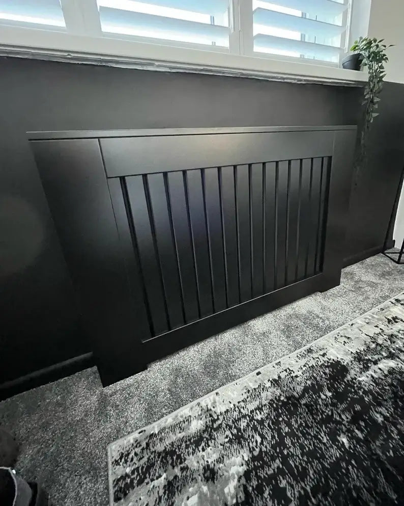 Modern Black MDF Radiator Cover – Vertical Slat Design