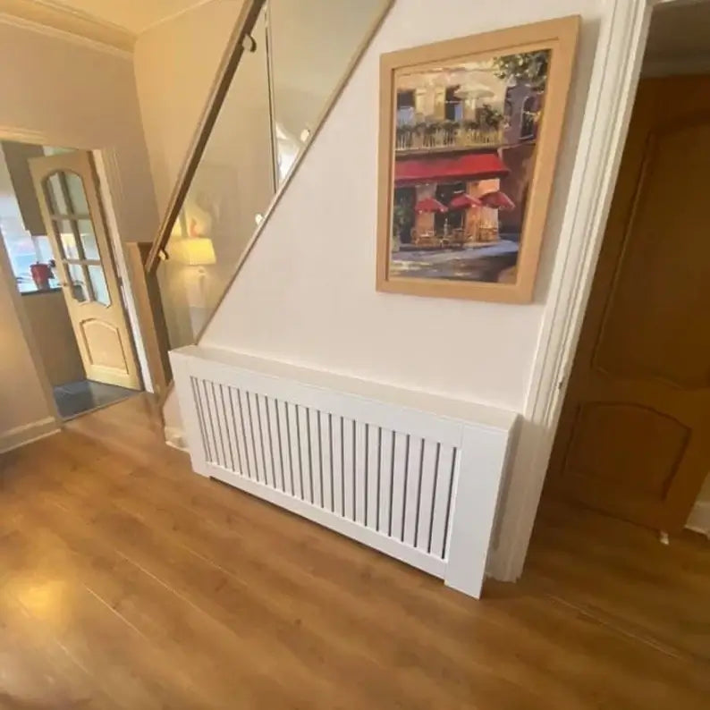 Made to Measure White Radiator Cover – Modern Vertical Slat Design