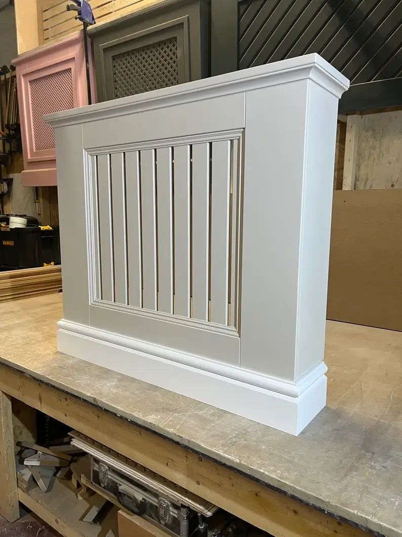 Egyptian Cotton Radiator Cover – White Skirting Board & Ribbon Design