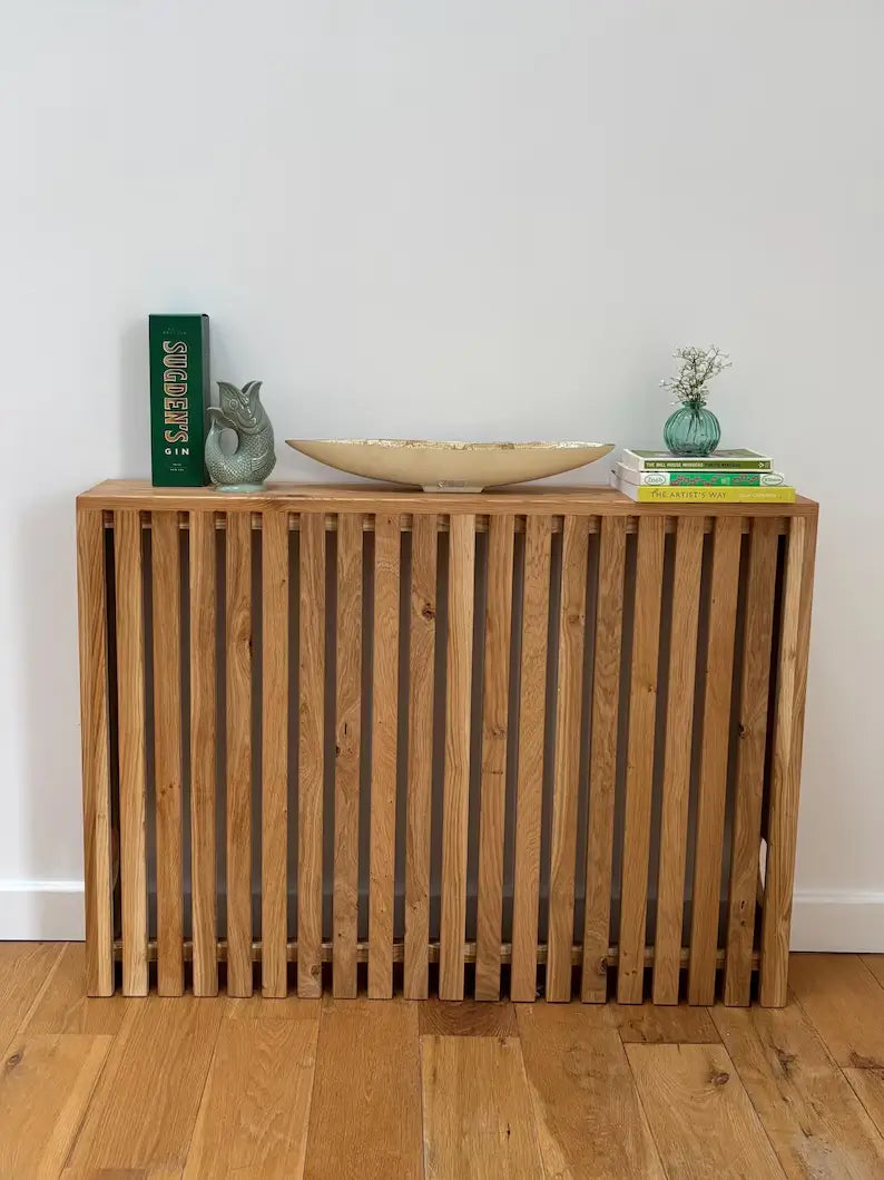 Solid Oak Vertical Slat Radiator Cover – Natural Wood Design