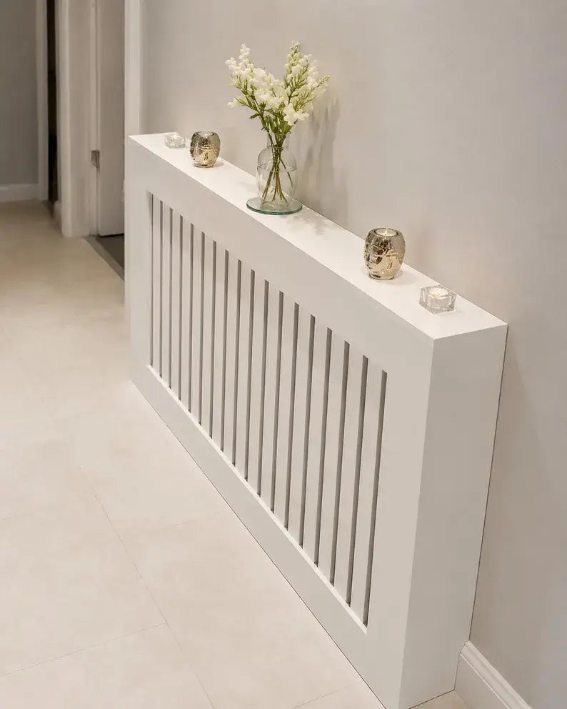 Bespoke Made to Measure Radiator Cover – Grey Vertical Oak Veneer MDF
