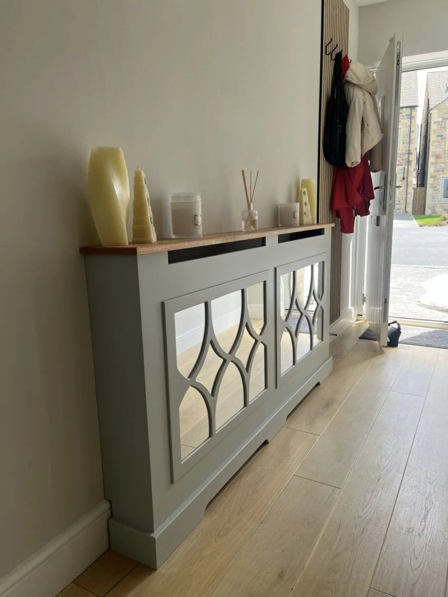 The Florence Mirrored Radiator Cover with Solid Oak Top – Luxury Made to Measure Radiator Cabinet