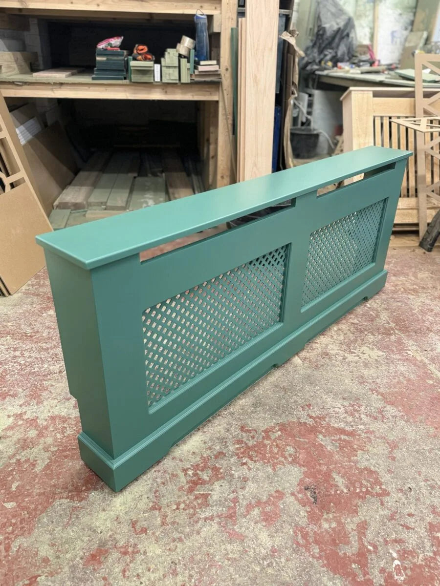 Regency Grille Radiator Cover in Verdigris Green – Elegant Decorative Radiator Cabinet