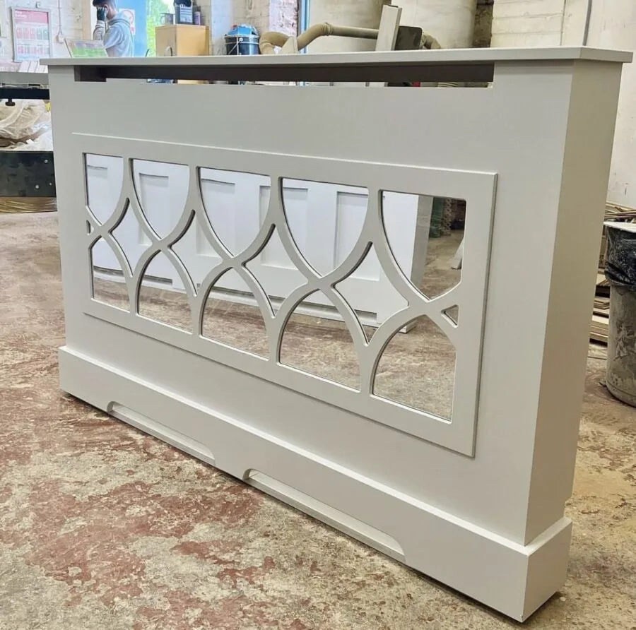 Bespoke Mirrored Radiator Cover – Luxury Railings & Ammonite Radiator Cabinet