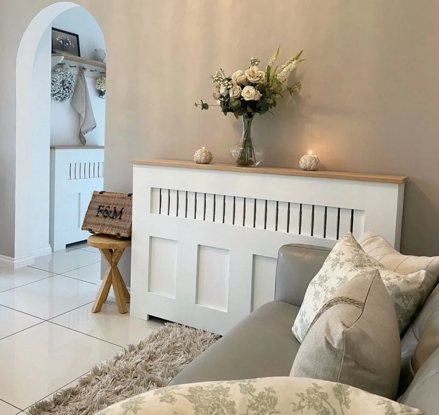 Decorative Panel Fretwork Radiator Cover – Elegant Radiator Cabinet with Solid Oak Top