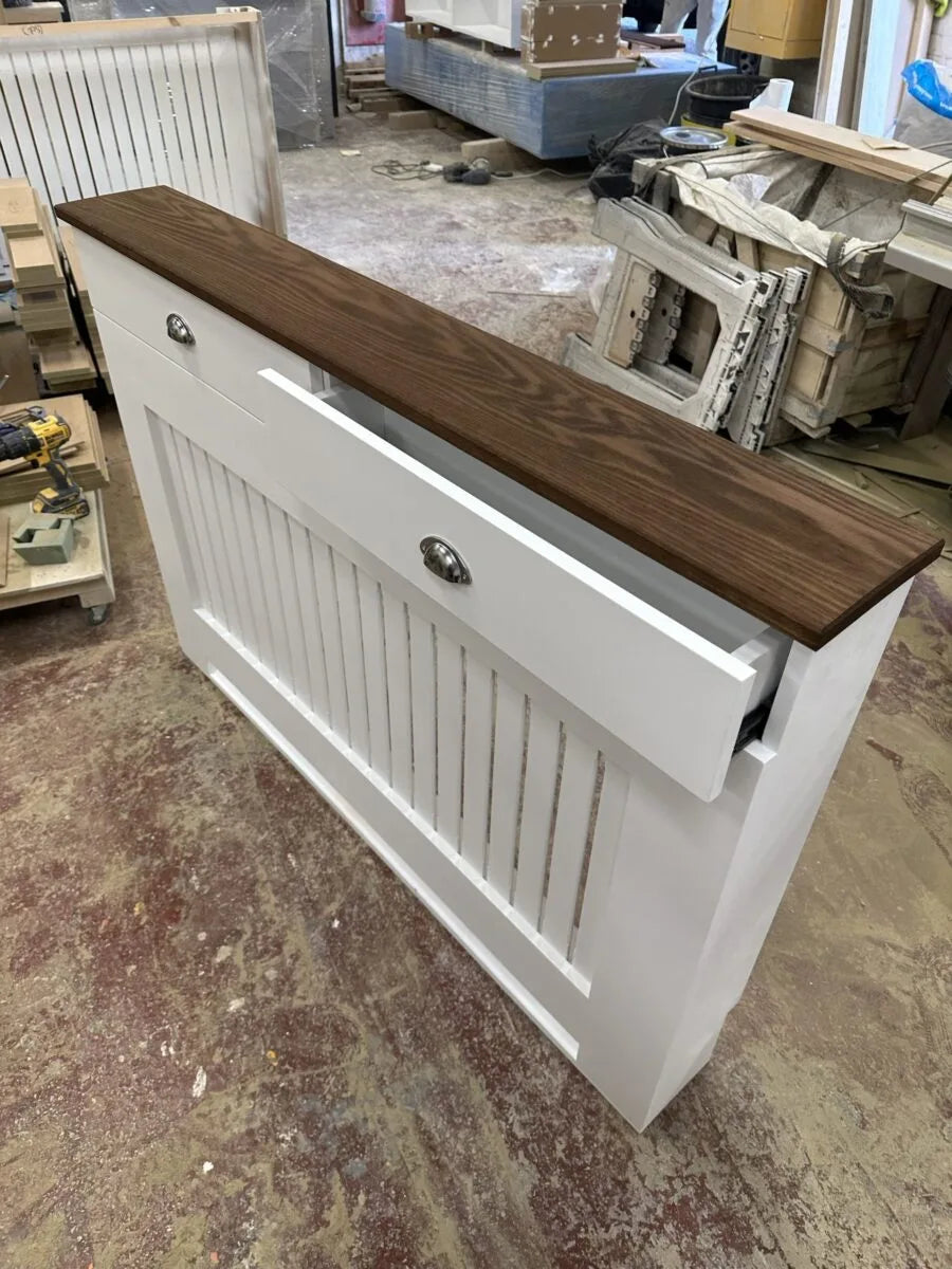 Solid Oak Top Radiator Cover with Storage Drawers – Luxury Wooden Radiator Cabinet