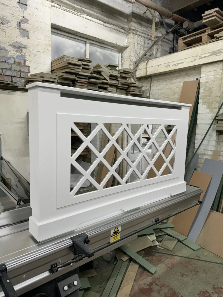 Luxury Mirrored Radiator Cover with Diamond Fretwork – Elegant Decorative Radiator Cabinet