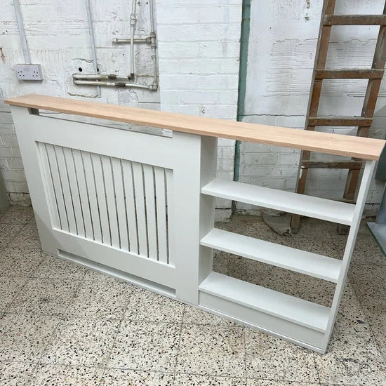 The Nordic Vertical Slat Radiator Cover with Integrated Side Shelf – Modern Scandinavian Radiator Cabinet